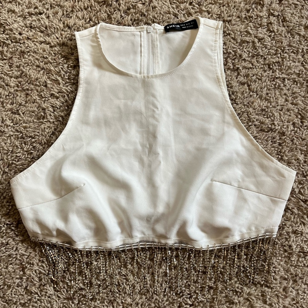 SHEIN White Fringe Tank Top